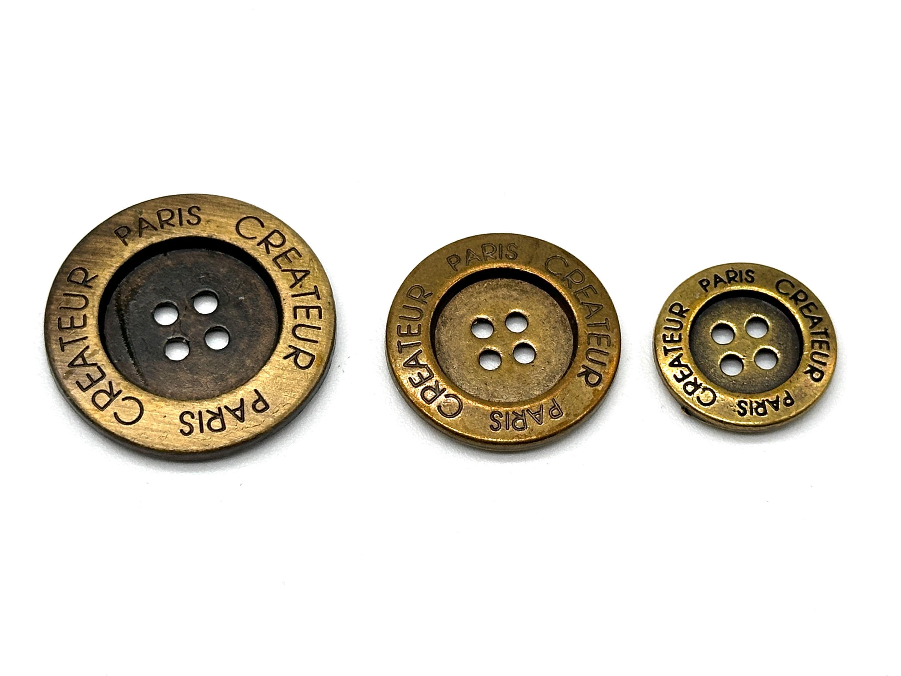 12 Vintage Paris Createur Metal Buttons: Antique Brass Sewing