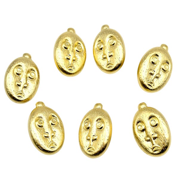 Vintage Matte Gold Tribal Mask Buttons: Sewing Embellishments, Set of 12