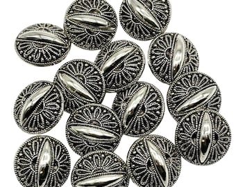 Vintage Art Deco Shank Buttons - Antique Silver Finish, USA Made (Set of 12, 25mm/40L)
