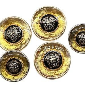 Set of 6 Vintage Women&#39;s Power Shank Buttons | Gold & Silver with Black Yellow Epoxy | Decorative Sewing Buttons for Jackets, Suits (A452)