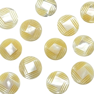 1 Dozen Vintage Carved Mother of Pearl Shank Buttons | Antique Pearl Color, Multiple Sizes | Sewing & Crafting Supplies Buttons | (A8472)