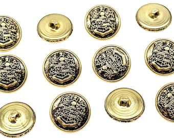 12 Vintage Wappen Knöpfe: Antik-Goldener Metallschaft, 20 mm