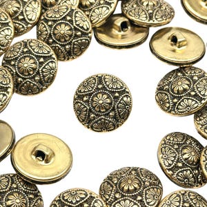 Vintage Floral Metal Shank Buttons: Antique Gold Sewing Embellishments