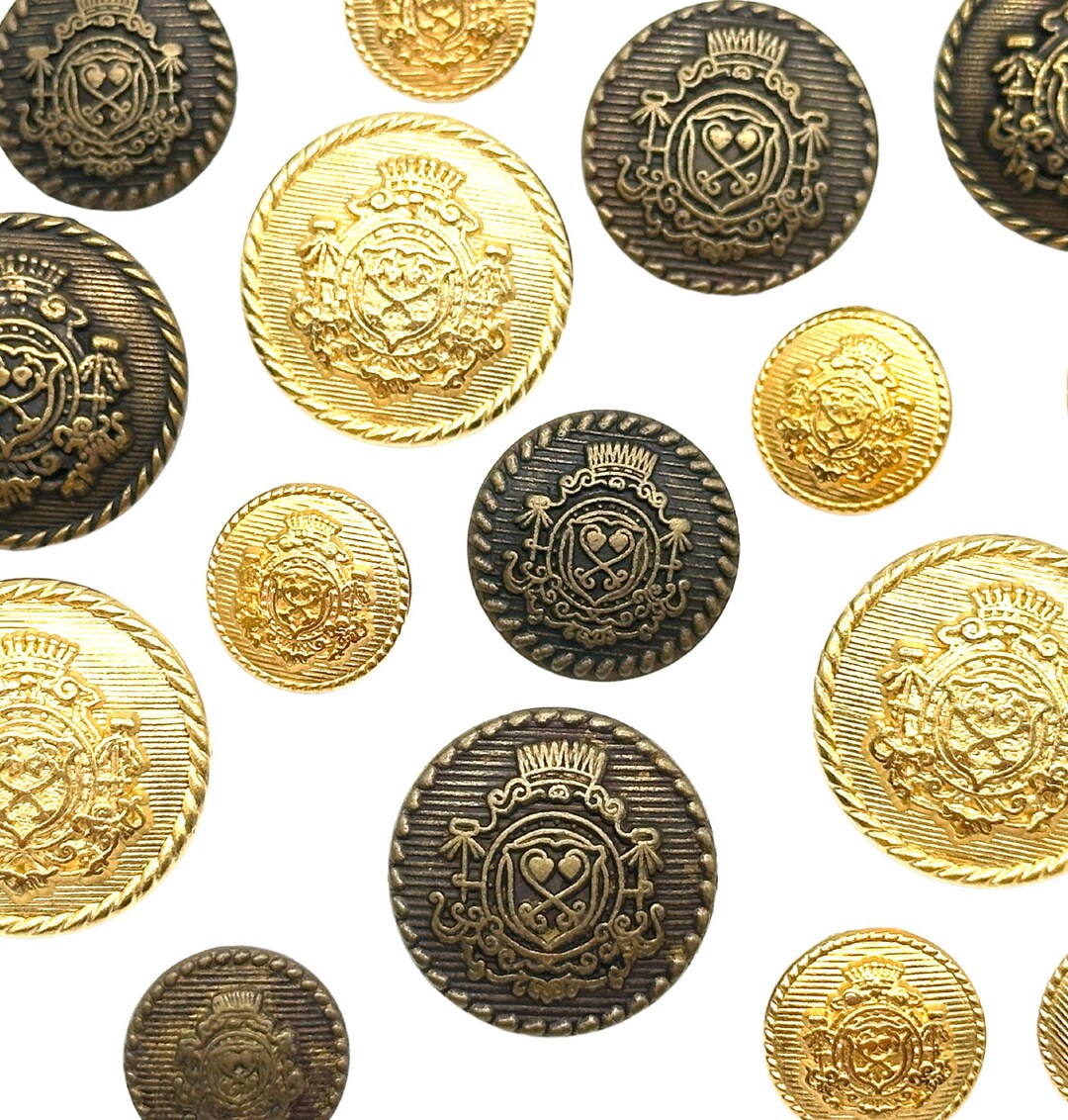 Vintage Metal Shield Buttons: Antique Brass & Gold Rope Border (set of ...