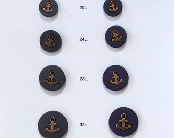 One Package(12 Buttons) Vintage "Anchor" center/ nylon base Shank Buttons C2610 available in 2 colorways and 4 sizes