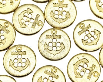 Vintage Anchor Marine Buttons: Gold Metal Sewing Supplies (Set of 12)