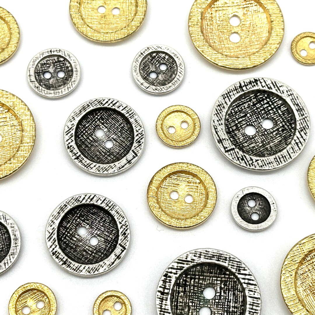 Lot De 6 Boutons Vintage Gris à Motif Pied Strié – Diamètre 2,1 Cm, Occasion, Origine France, Idéal Couture Rétro
