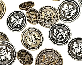 格安‼️アンティーク　メタルボタン　ヨット柄9個セット ヴィンテージ軍紋章ボタン12個：アンティークゴールド＆シルバーの