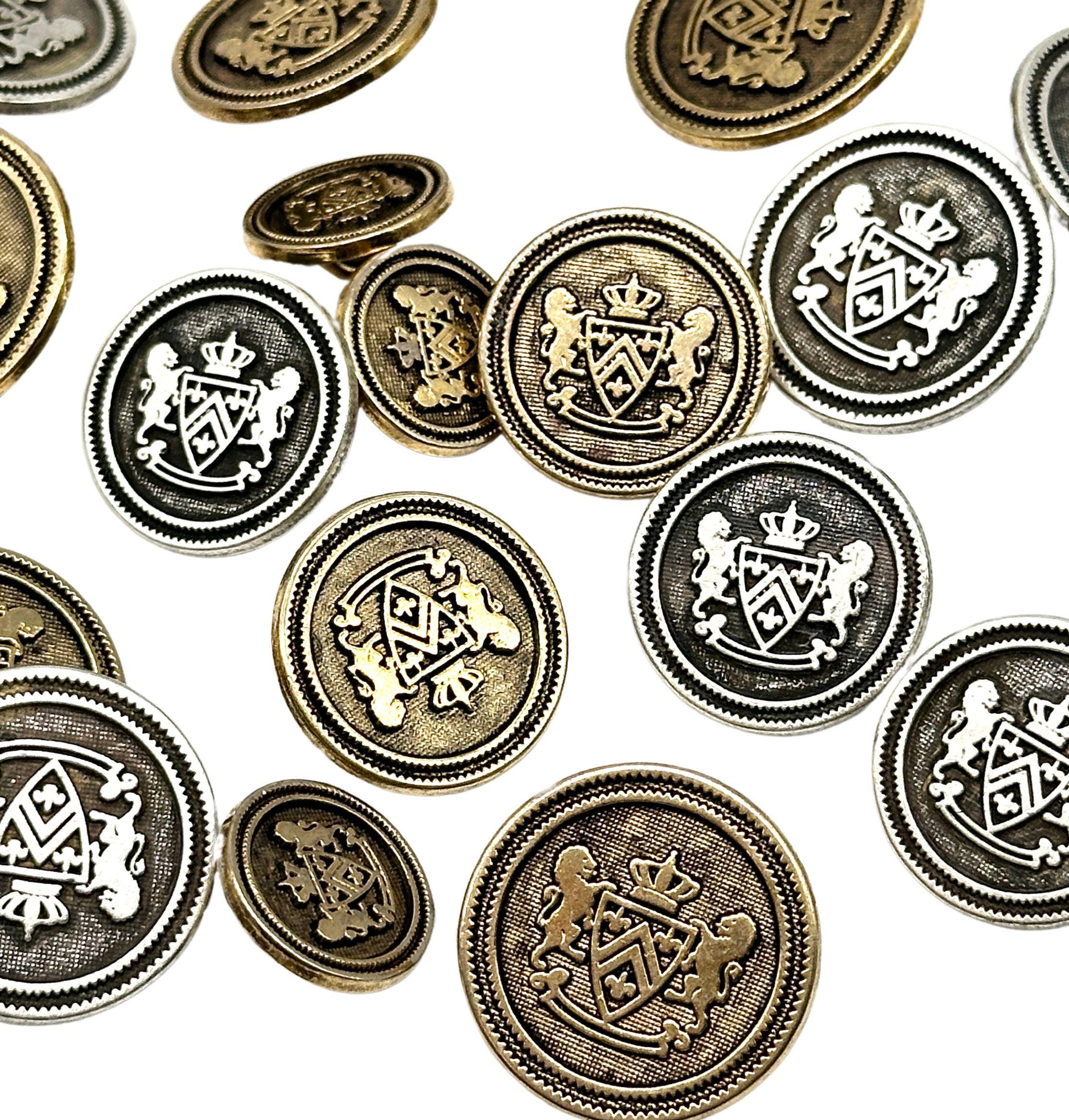 ヴィンテージ軍紋章ボタン12個：アンティークゴールド＆シルバーの