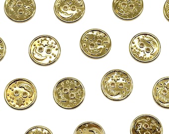 12 botones vintage dorados con luna y estrella: suministros de costura celestiales
