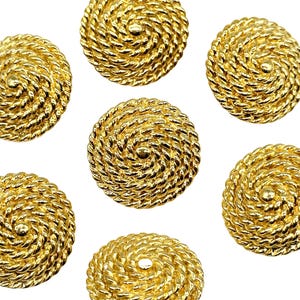 Vintage gouden metalen schachtknopen: spiraalvormig geweven, naaiwerk (6 stuks, 21 mm, A412)