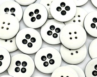 12 Vintage Black & White Polyester 4-Hole Buttons: Italian Sewing Embellishments
