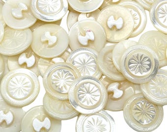 Vintage Carved Mother of Pearl Buttons: 1950s Japanese Sewing Embellishments -12 buttons