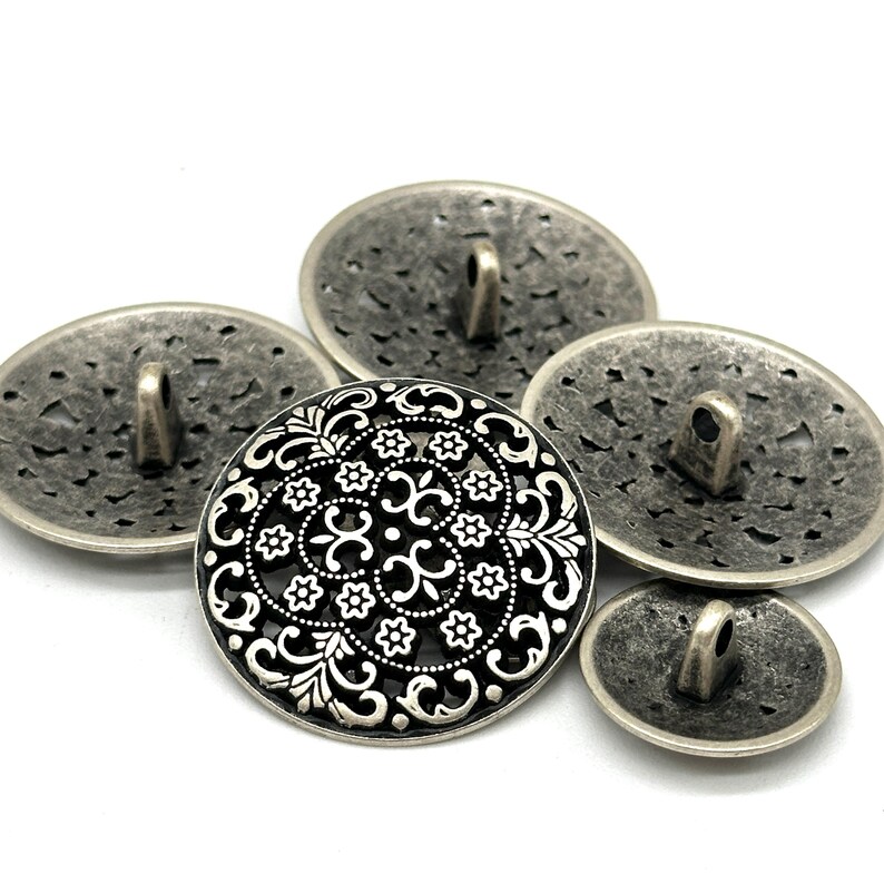 12 Vintage Metal Shank Buttons: Antique Silver Decorative Sewing ...
