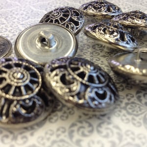 One Package 12 Buttons Vintage Texturized Filigree Metal Shank Buttons-6228 Several Sizes Available image 1