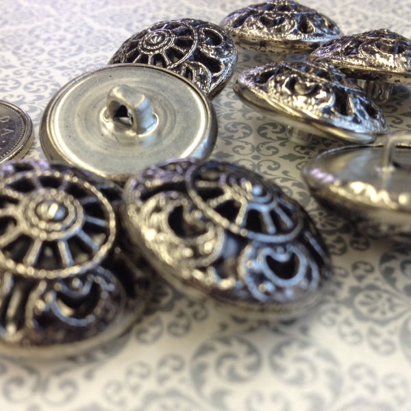 One Package (12 Buttons) Vintage Texturized  Filigree  Metal Shank Buttons-6228 Several Sizes Available