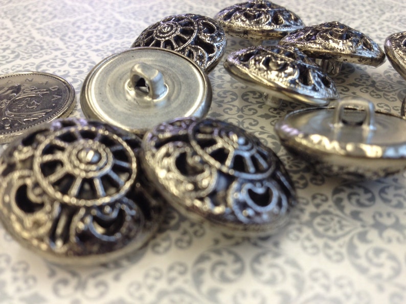 One Package 12 Buttons Vintage Texturized Filigree Metal Shank Buttons-6228 Several Sizes Available image 1