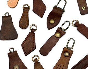 Vintage Leather Zipper Pulls - USA Made 1980s - Set of 2