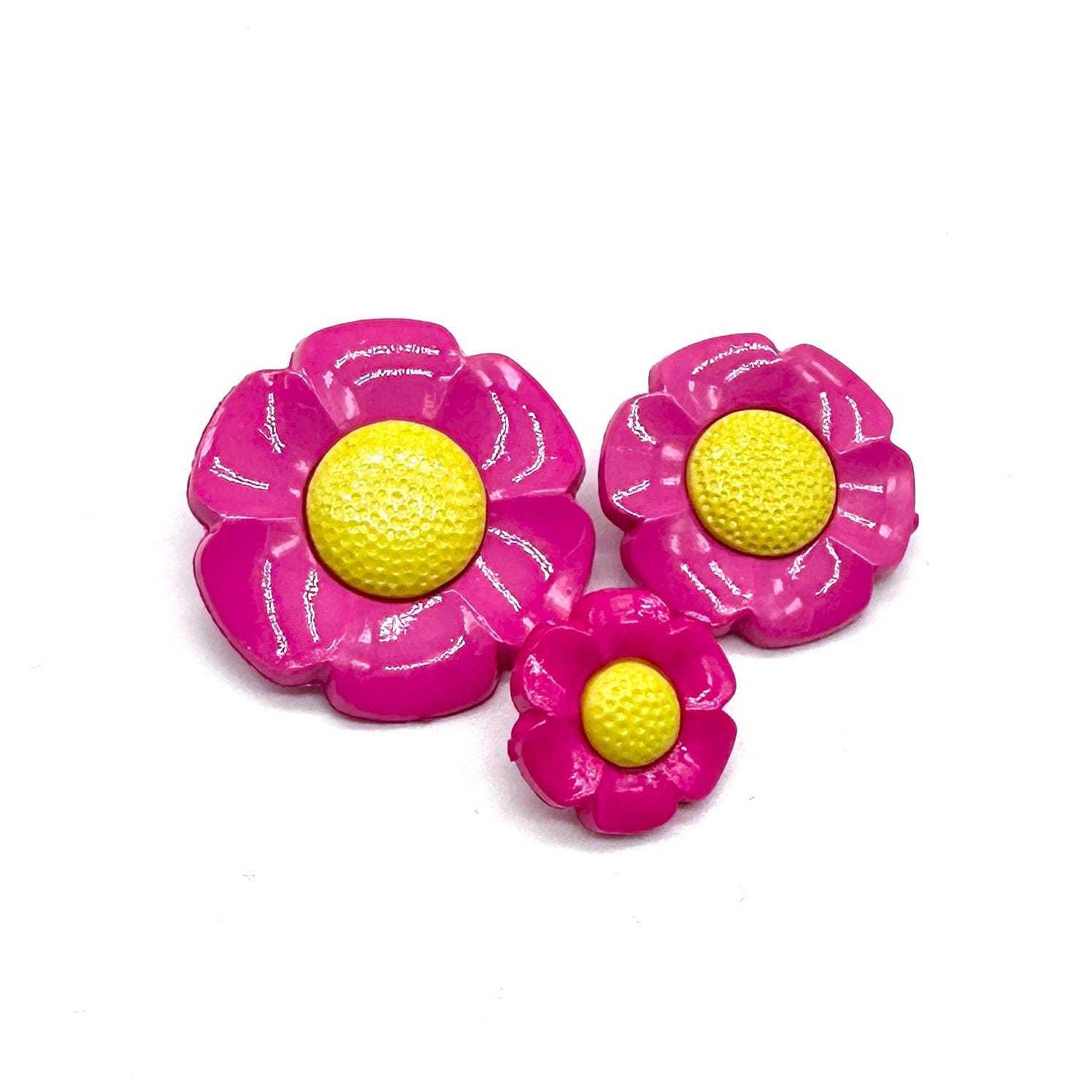 6 Vintage Daisy Flower Shank Buttons: Colorful Nylon Sewing ...