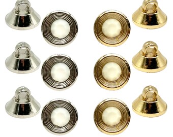 Vintage Shank Buttons: White Jet-Cut Center, Metallic Base (Set of 12)