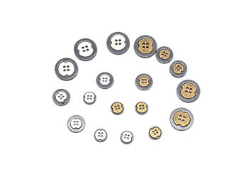 Vintage Metal 4-Hole Buttons: 2 Tone Color Pewter Base Sewing Embellishments (12 Pcs)