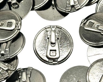 12 Pcs Vintage Zipper Motif Shank Buttons Gun Metal 25mm | Clothing Sewing Supplies | Decorative Buttons for Jackets, Coats Crafts | (K3870)