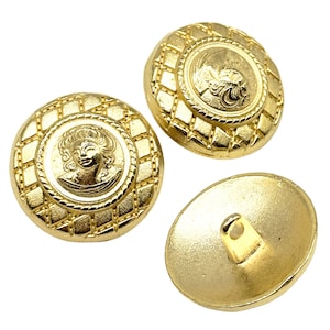 Vintage &#39;Woman&#39;s Power&#39; goudkleurige metalen schachtknopen: set van 6 (23 mm)
