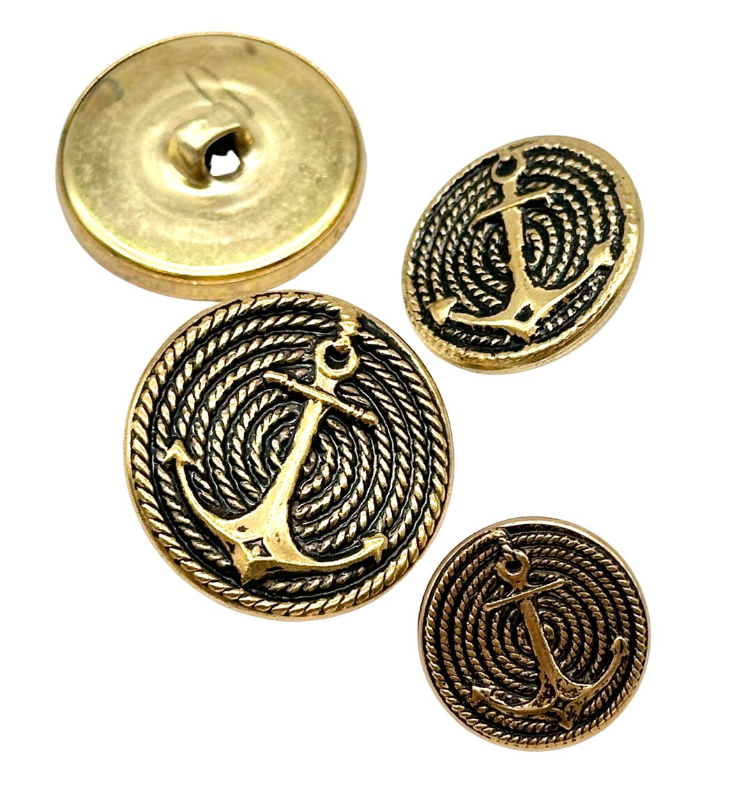 12 Vintage Metal Shank Buttons | Antique Gold & Silver Anchor Design ...