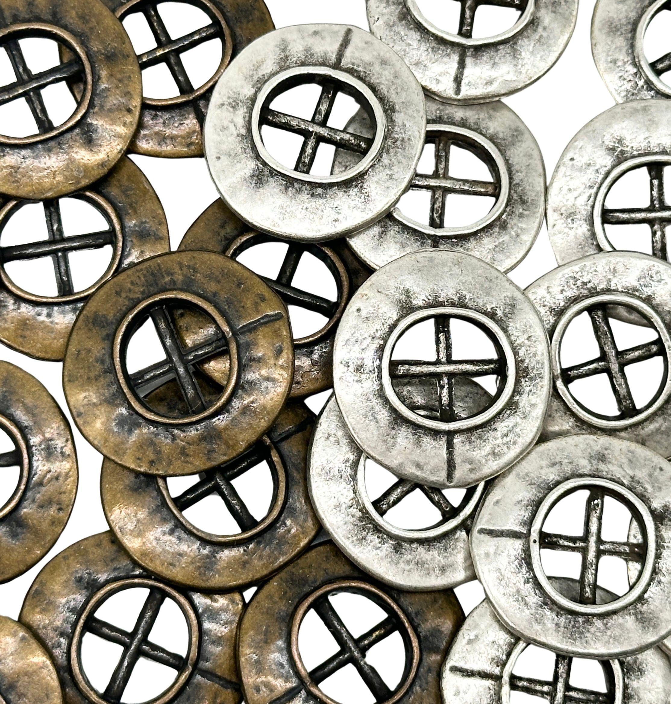 vintage an・an no.4 Vintage Steampunk Metal Buttons: Antique Brass/silver, 4-hole (set