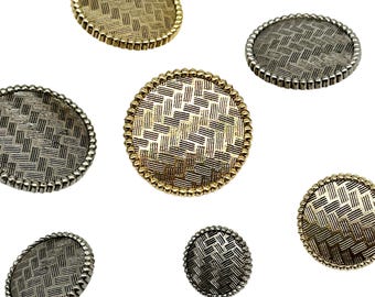 12 Vintage Herringbone Shank Buttons: Rimmed Basket Weave, Sewing Supplies