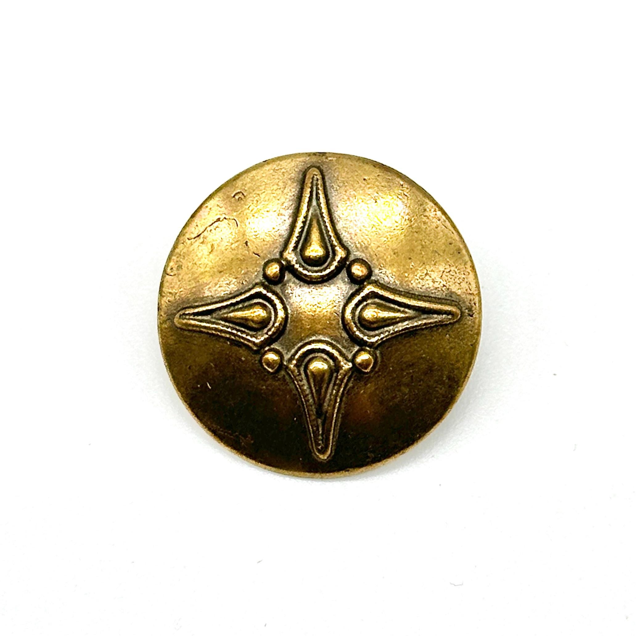 12 Vintage Aztec Starburst Buttons: Antique Brass Sewing Supplies