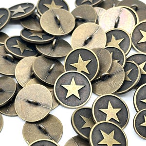 12 pcs Vintage Shank Clothing Buttons | Military Star Antique Brass Metal | Crafting & Sewing Supplies | Unique Button (K4832)