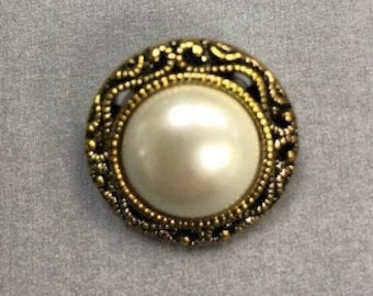 One Package (12 Buttons) Ant. Gold Filigree rim with Pearl color center- Vintage Shank Buttons-C2850 available in various sizes