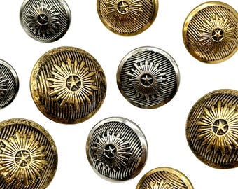 Damascene Design Vintage Shank Buttons: Antique Gold & Silver, Set of 12