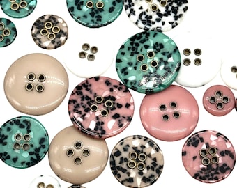 12 Vintage Metal Buttons: Colored Granite with Gold Eyelets