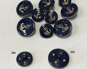 One Package (12 Buttons)  Vintage "Gold Anchor Navy" Shank Buttons Cap 3pce Anchor available in 2 sizes