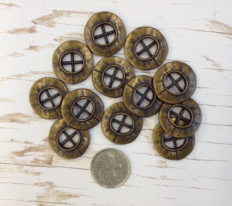 1 Dozen Steampunk Antique Brass or Ant Silver Vintage 4-Hole Buttons K5128 available in many sizes image 3