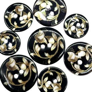 12 Pcs Floral Vintage | Black & Pearl Shell 2-Hole Buttons | Decorative Sewing, Craft Buttons for Dresses, Jackets , Blouses| (A7978)