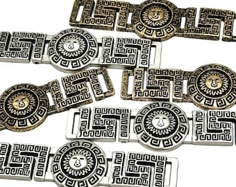 Vintage Sun Design Buckle: Antique Silver or Gold Greek Key