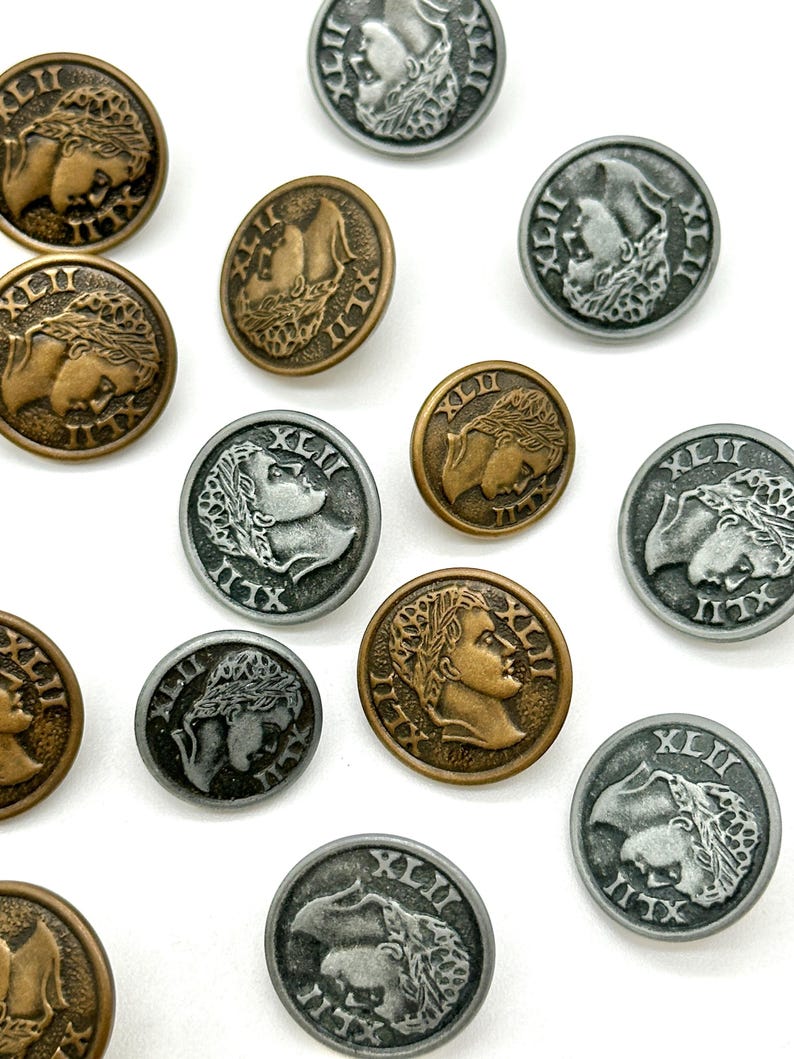 Vintage Roman Coin Shank Buttons: Dutch Silver & Gold, Sewing Embellishments (12 Pcs) image 4