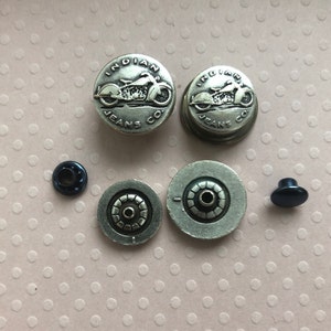 1 Dozen The Indian Motorcycle Jeans Company Vintage Ant Silver  Buttons. A480