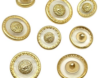 12 pcs vintage 'woman's power' head shank buttons - clear poly base  metal rim, crafting & sewing supplies | clothing buttons | (k4097)