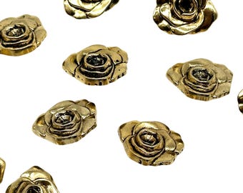 Lot De 12 Boutons Vintage Roses Veinés Dorés - Diamètre 19mm (trou 1.9cm)