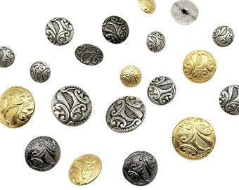 Vintage Abstract Art Shank Buttons: Cast Metal Sewing Embellishments - Set of 6