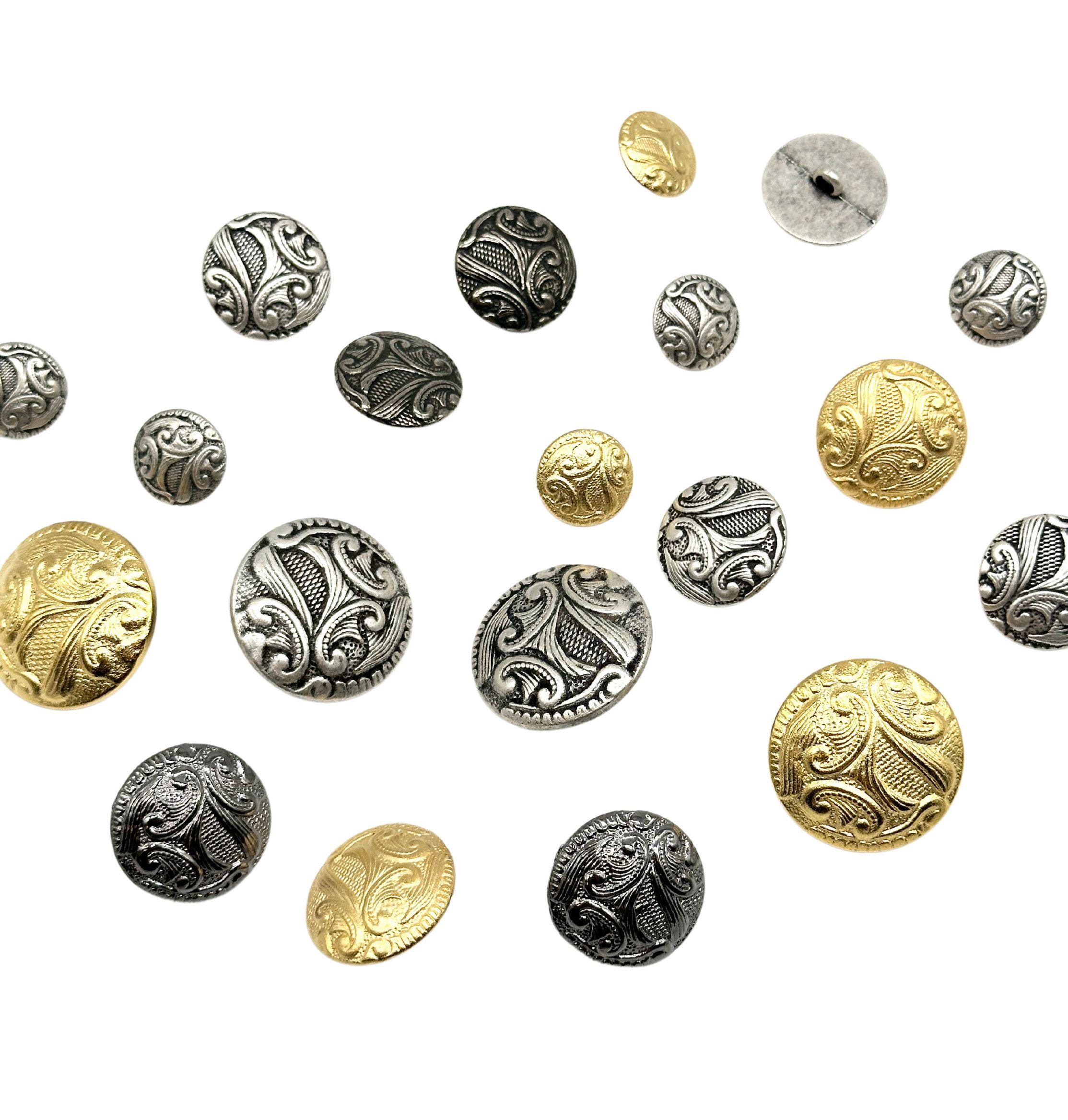 Vintage Abstract Art Shank Buttons: Cast Metal Sewing
