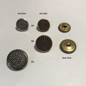 12 Pcs Vintage Linseed Pattern Metal Shank Buttons Antique Gold & Silver | Sewing Craft Supplies | Buttons Coats Jackets | (6353)