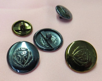 1 Dozen "Coat of Arms" Bronze or Gunmetal Hand polished Vintage Shank Buttons - k909