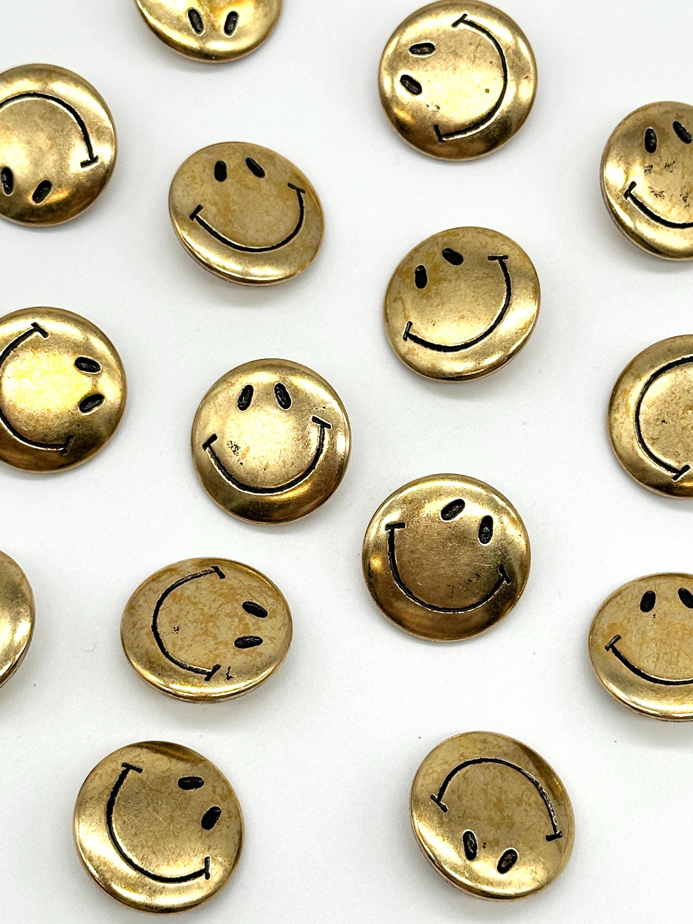 Vintage Smiley Face Metal Shank Buttons: Sewing & Crafting, Set of
