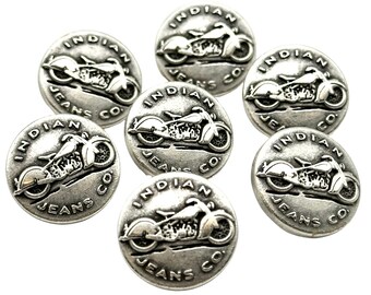 12 Vintage Indian Motorcycle Buttons: Antique Silver Metal Shank (12/15mm)
