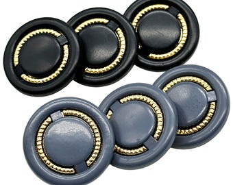 12 Vintage Nylon Shank Buttons: Dyed Colors with Gold Centers (25mm)